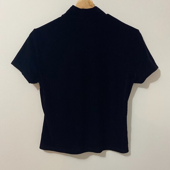 Y2K La Senza Black Velvet Mock Neck T-Shirt Top Cropped Whimsigoth Vamp - Picture 8 of 8